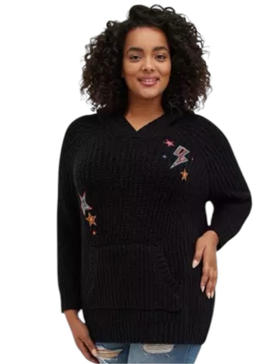 torrid Sweaters - Torrid Black Star Embroidered Hoodie Sweater Size 0 12 NWT